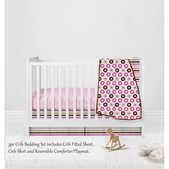 Bacati - Mod Dots Stripes 3-Piece Crib Bedding Set - Pink/Beige/Chocolate Girls