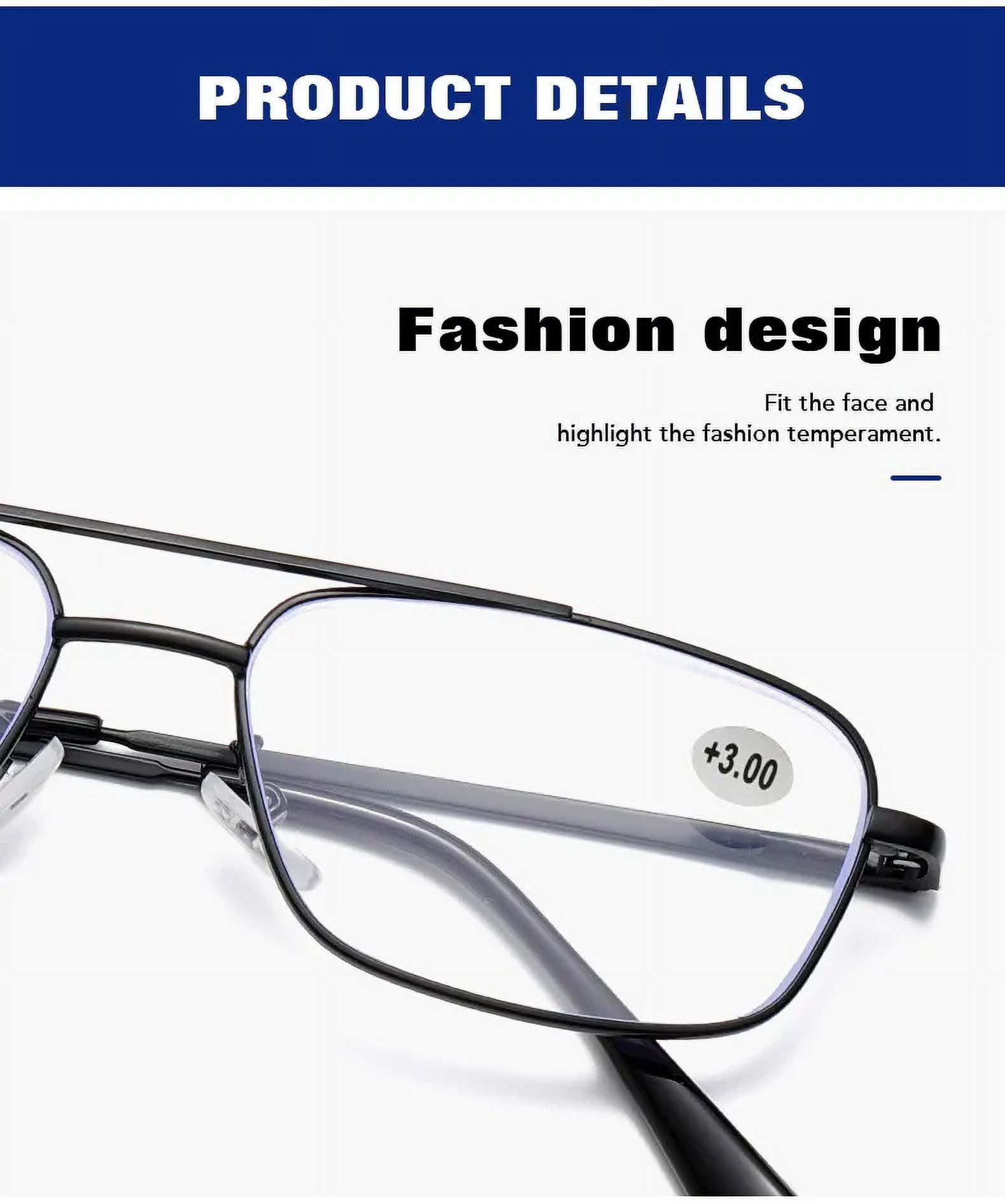 8 PK Mens Retro Aviator Reading Glasses Metal Frame Blue Light Blocking Readers