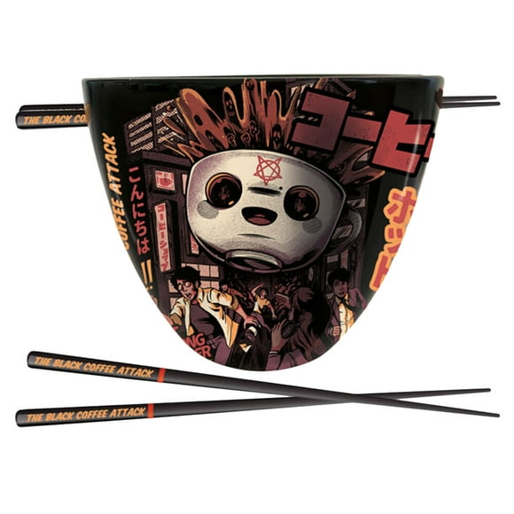 Ilustrata Black Coffee Attack Ramen Bowl And Chopsticks Set