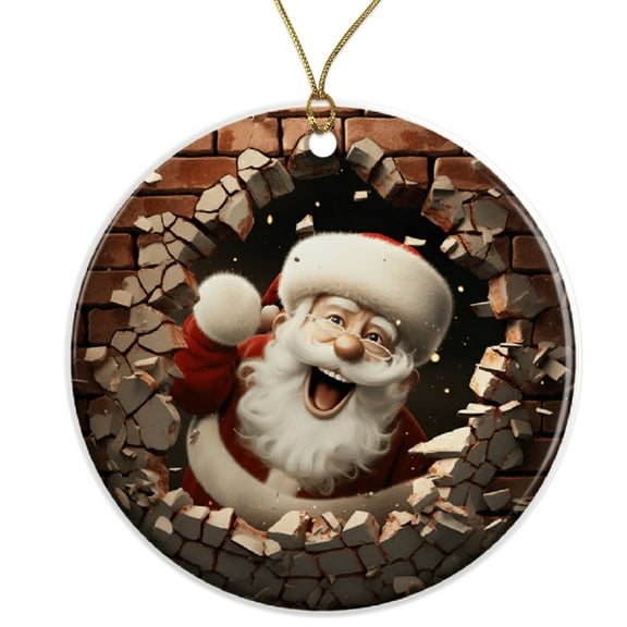 Santa Claus Wall - Breaking Ornament - Christmas Tree Decor - Holiday Decoration - Festive Santa Gift - Xmas Ornament Ceramic Ornament - 3 Inch Christmas Tree Round Ornament ORNW0178