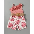 thumbnail image 6 of Aojekbee Kid Girls Jumpsuit, Sleeveless Ruffled Flower Print Romper Clothes with Belt for Casual Daily, 6 of 10