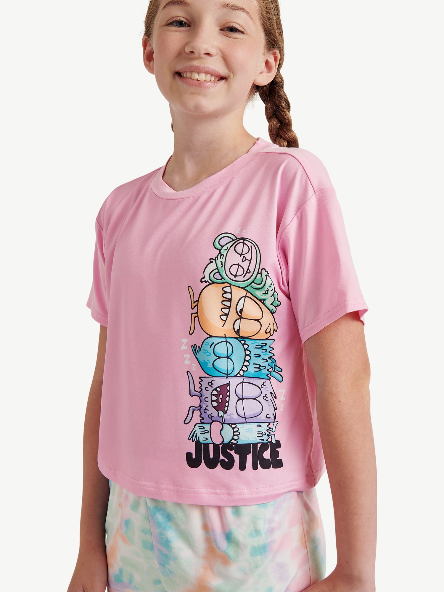 Justice Girls Short Sleeve Tee with Shorts Pajama 2-Piece Set, Sizes 5-18