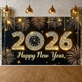 thumbnail image 3 of Golden Sparkling New Year Banner Firework Design 2026 Display Studded Clock Element Happy New Year Backdrop for New Year Party 2026 Celebration NYE Event, 3 of 9