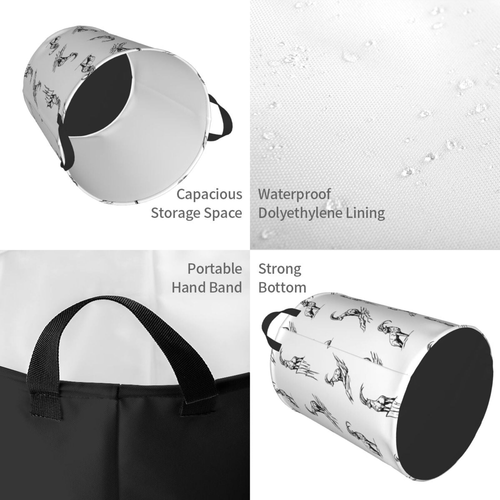 Large Laundry Basket with Handles - Minimalist Sketch Cool Goat Kids Baby Dirty Clothes Laundry Hamper for Bedroom Aesthetic