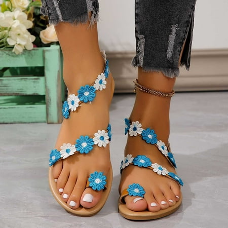 

mtvxesu Womens Dress Sandals Summer Plus-size Ethnic Style Flower Clip-toe Beach Flat Sandals Womens Sandals Dressy Camping or Travelling Final Markdown