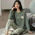 thumbnail image 3 of Pijamas de manga larga para mujer, ropa de casa de otoño e invierno, traje suelto de algodón simple, talla grande, ropa exterior, primavera y otoño, 3 of 4
