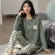 thumbnail image 3 of Pijamas de manga larga para mujer, ropa de casa de otoño e invierno, traje suelto de algodón simple, talla grande, ropa exterior, primavera y otoño, 3 of 4