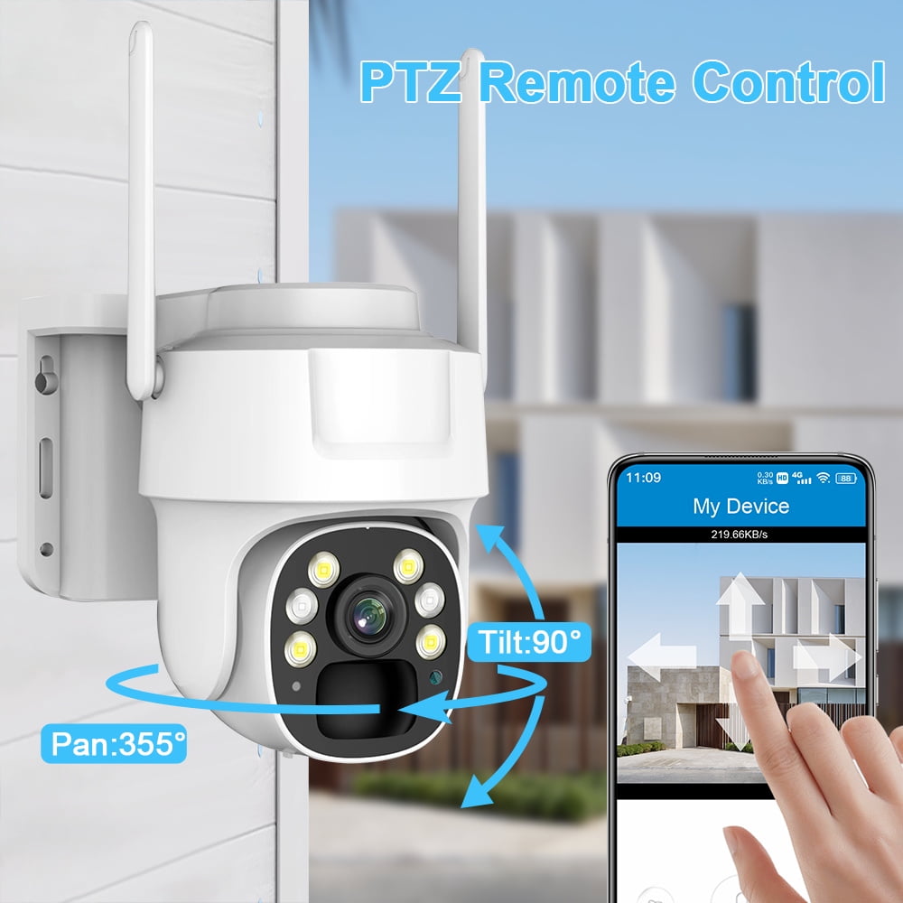 4G LTE Cellular Solar Security Cameras Wireless Outdoor,2K HD Night Vision,PIR Detection, Auto Tracking & Spotlight Alarm, 2-Way Audio,PTZ 360° No WiFi Security Camera