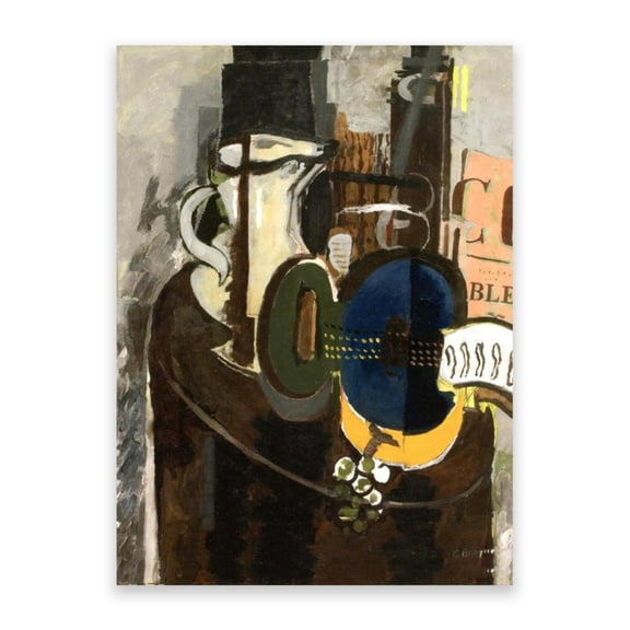 Blue Guitar by Georges Braque- Tableaux sur toile Célèbres Reproductions- Impression sur toile- Tableau Abstrait Poster- Décoration murale pour salon