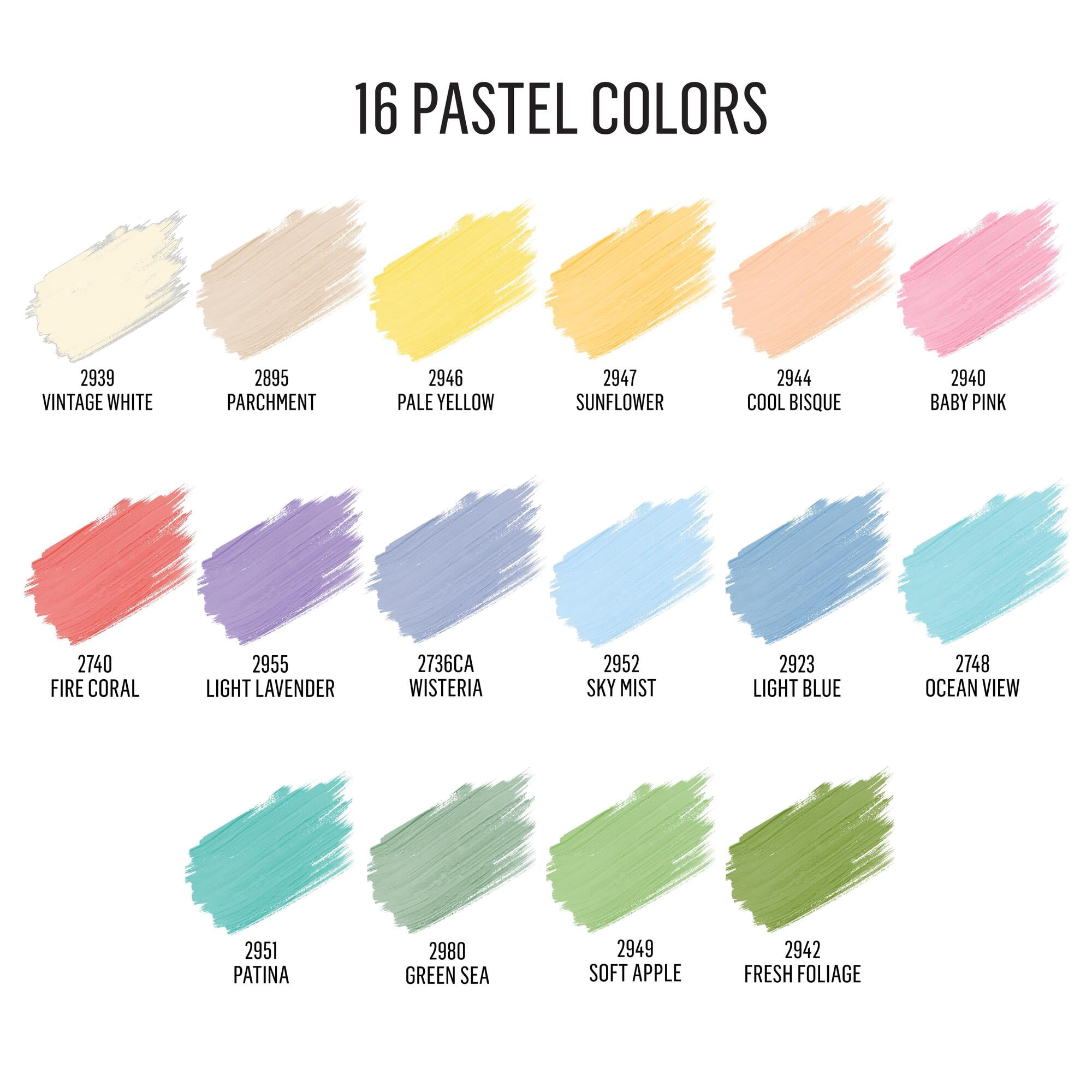 FolkArt Multi-Surface Satin Acrylic Craft Paint Set, Pastels, 16 Colors, 2 fl oz