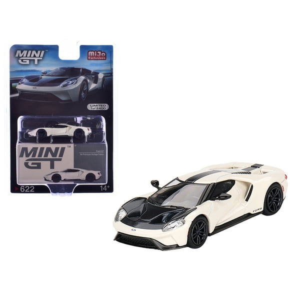 Ford GT "1964 Prototype Heritage Edition" Wimbledon White with Black Hood and Stripe Ltd Ed 1/64 Diecast Model Car by Mini GT