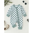 thumbnail image 4 of Gzhioc Baby Girl Boy Checkerboard Romper Round Neck Long Sleeve Full Length Zipper Jumpsuit for Fall, 4 of 9