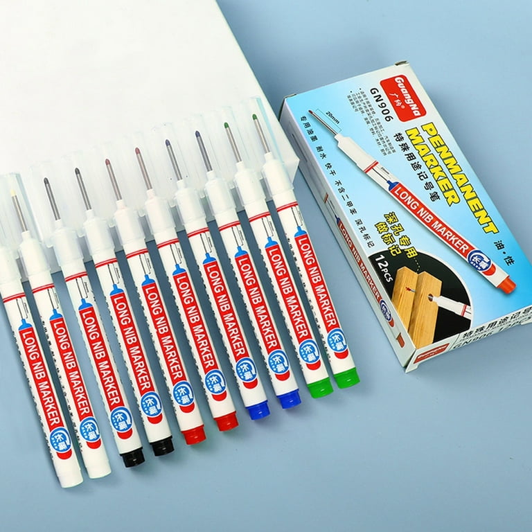 12 Pcs 20mm Long-Nib Marker Pens Deep Reach Markers Long Nose Tiles Marker  Pens Oil-based Carpenter Marker for Furniture 