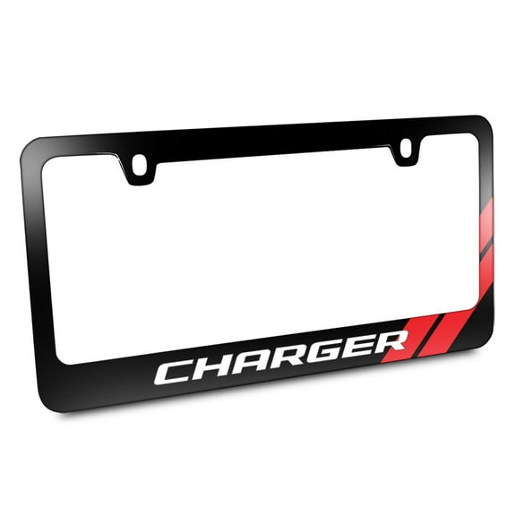 Dodge Charger Red Stripe Black Metal License Plate Frame