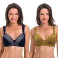 thumbnail image 1 of Curve Muse Women's Plus Size Unlined Underwire Lace Bra with Cushion Straps-2PK-BLACK/YELLOW,NAVY-44DDD, 1 of 7