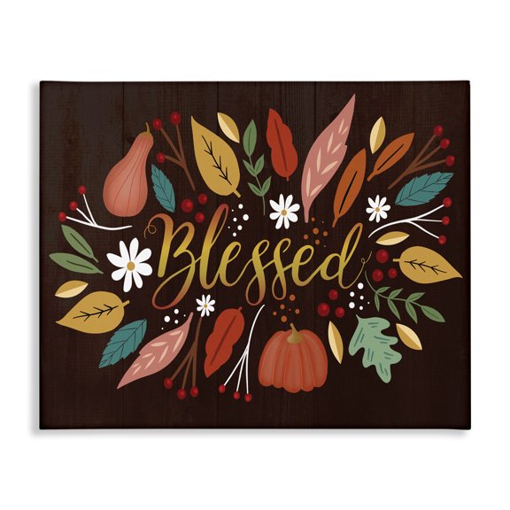 Stupell Industries Cottage Blessed Acknowledgement Whimsical Autumn Leaves and Gourds Canvas Art, 20 x 16, by Louise Allen Designs