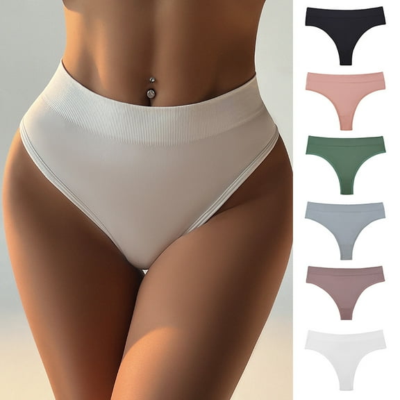 6 Pack Womens Underwear High Waisted Thongs Seamless No ShowSoft High Cut Undies Breathable Thong Panties