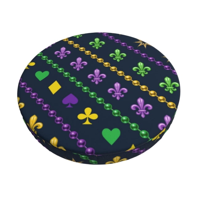 Balery Mardi Gras Strings of Beads Fundas de asiento para taburete de bar redondo de tela de terciopelo ajustables que protegen de arañazos y manchas para sillas de 14 a 17 pulgadas.-13 inch