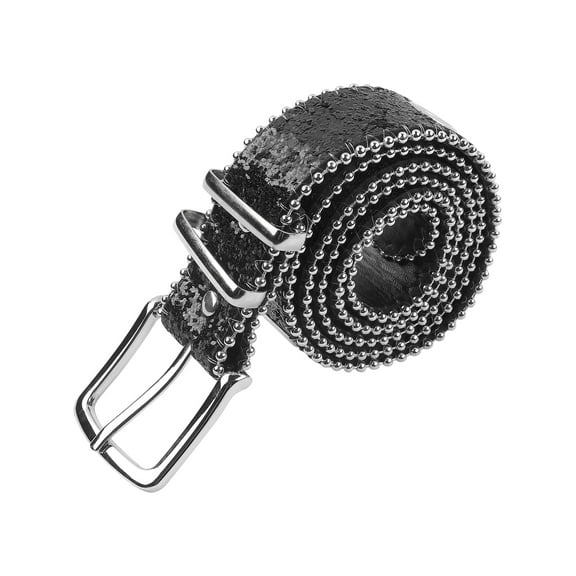 INSPIRE CHIC Women's Belts Hollow Eyelet Sequin Decoration Belt Versatile No-Punch Pin Buckle 107x3.3cm/42.1x1.3" Black