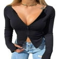 thumbnail image 1 of PENGXIANG Femmes Fermeture Éclair Design Côtelé Casual Crop Tops Élégant Tee-Shirt, 1 of 2