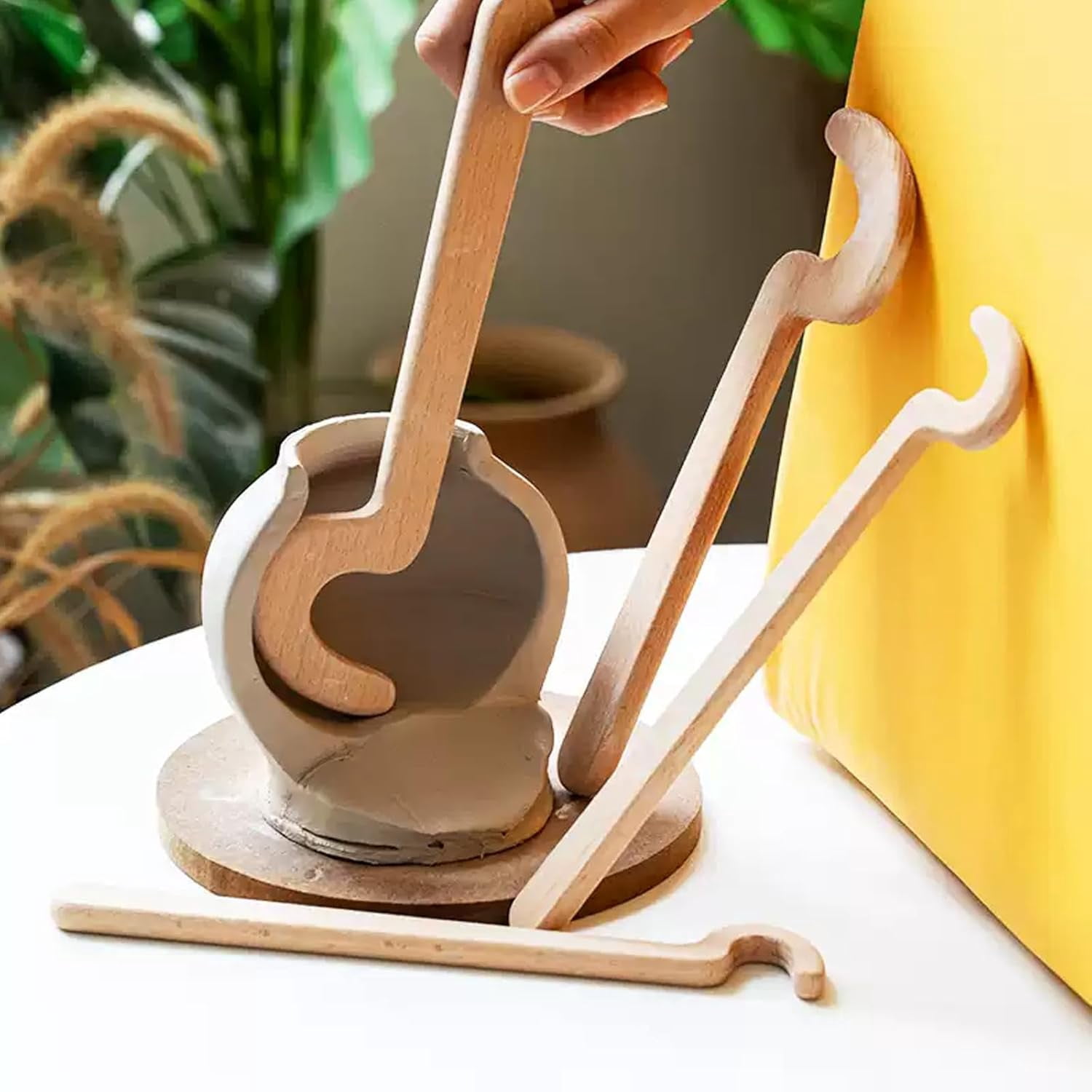 ABPETE Cup Pottery Clay Tools with Long Grip Handle,Vase Pots Making Clay Sculpture Tool Ceramic Throwing Stick for Pottery Shaping Molding(2Pcs)