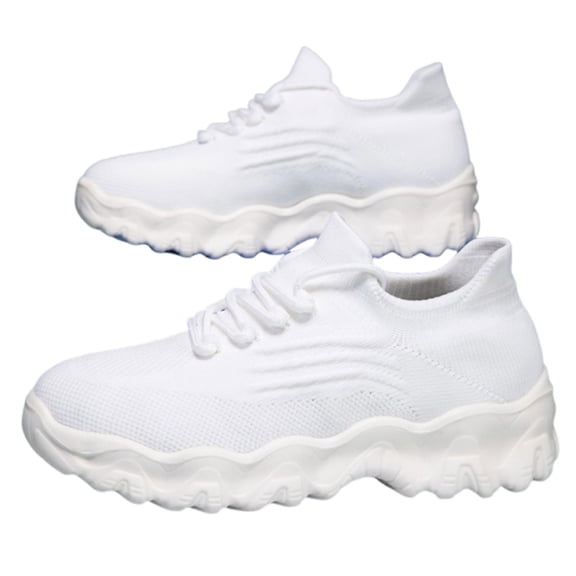 Flying Weaving Sneakers Women Korean Fashion Round Head Lace Up Casual Shoes Thick Bottom Running Daily Solid Low Heel