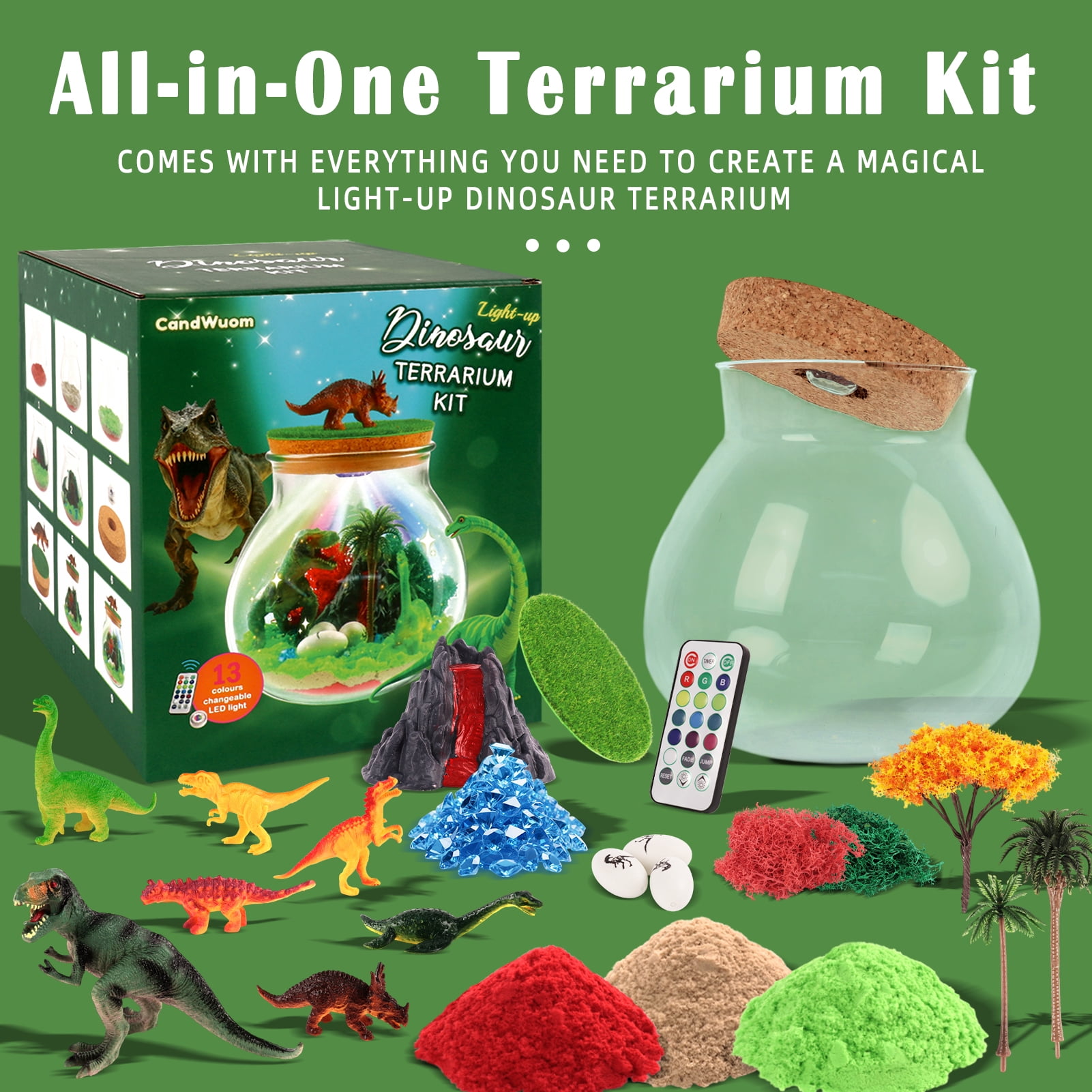 CandWuom Dinosaurs Terrarium Kit for Kids, DIY Dino Toys for Boys, Birthday Gift for Boy Age 4 5 6 7 8-12 Year Old, Arts and Crafts Kit for Kids