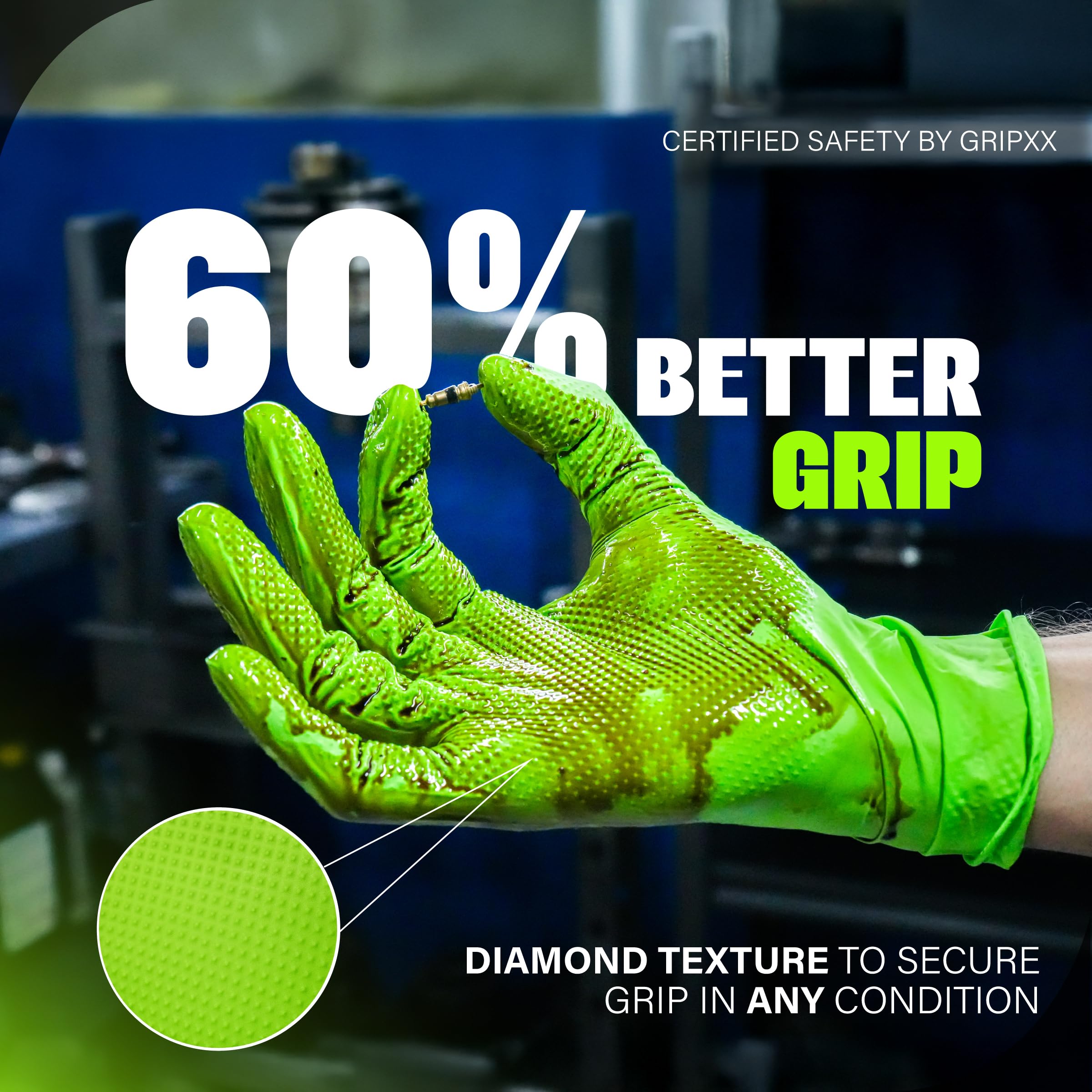 GRIPXX 3D Herkules Grip Green Nitrile Disposable Gloves – 8 Mil Heavy Duty, Latex- & Powder-Free Gloves for - 200ct X-large Orange gloves