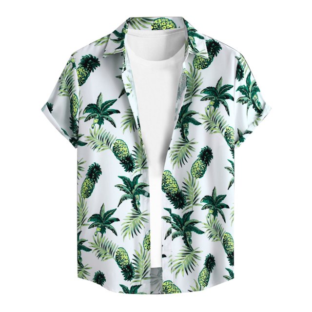 Playeras Camisas de un solo pecho de primavera y verano para hombre, camisa informal de manga corta con solapa para playa y vacaciones al libre (Green, XL)