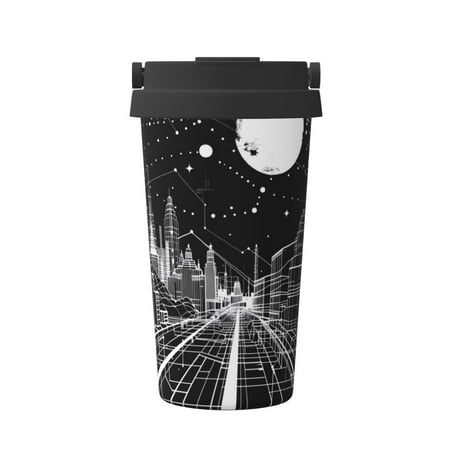 

KLL Futuristic Moonlit Cityscape Pattern Stainless Steel Vacuum Insulated Tumbler - Carry Insulated Coffee Mug - Reusable Insulated Cold Brew Iced Coffee Cup Thermos