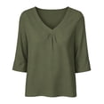 thumbnail image 4 of cocolona Womens Summer Trendy Tops V Neck 3/4 Sleeve Pleated Shirts Dressy Casual Solid Color Blouses, 4 of 6