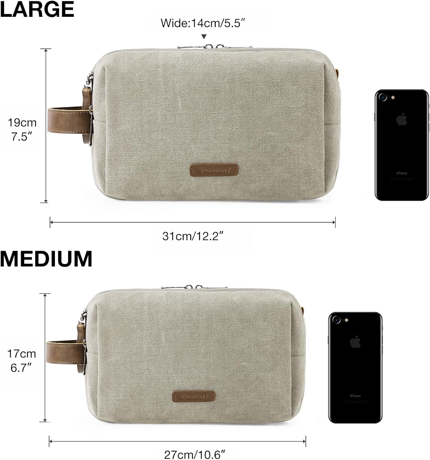 Toiletry Bag for Men, Canvas Travel Toiletry Organizer Dopp Kit Water-resistant Shaving Bag for Toiletries Accessories,Grey-Medium