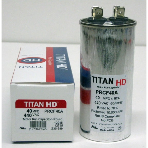 TitanHD PRCF40A HVAC Round Motor Run Capacitor. 40 MFD/UF 440 Volts