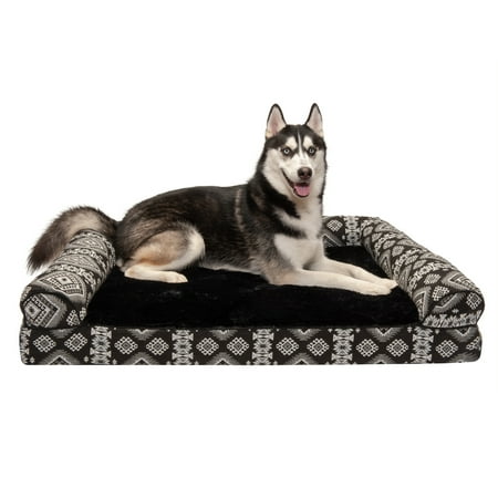UPC: 0842229119381 | FurHaven Pet Products Southwest Kilim Sofa-Style Orthopedic Pet Bed for Dogs & Cats – Black Medallion Jumbo