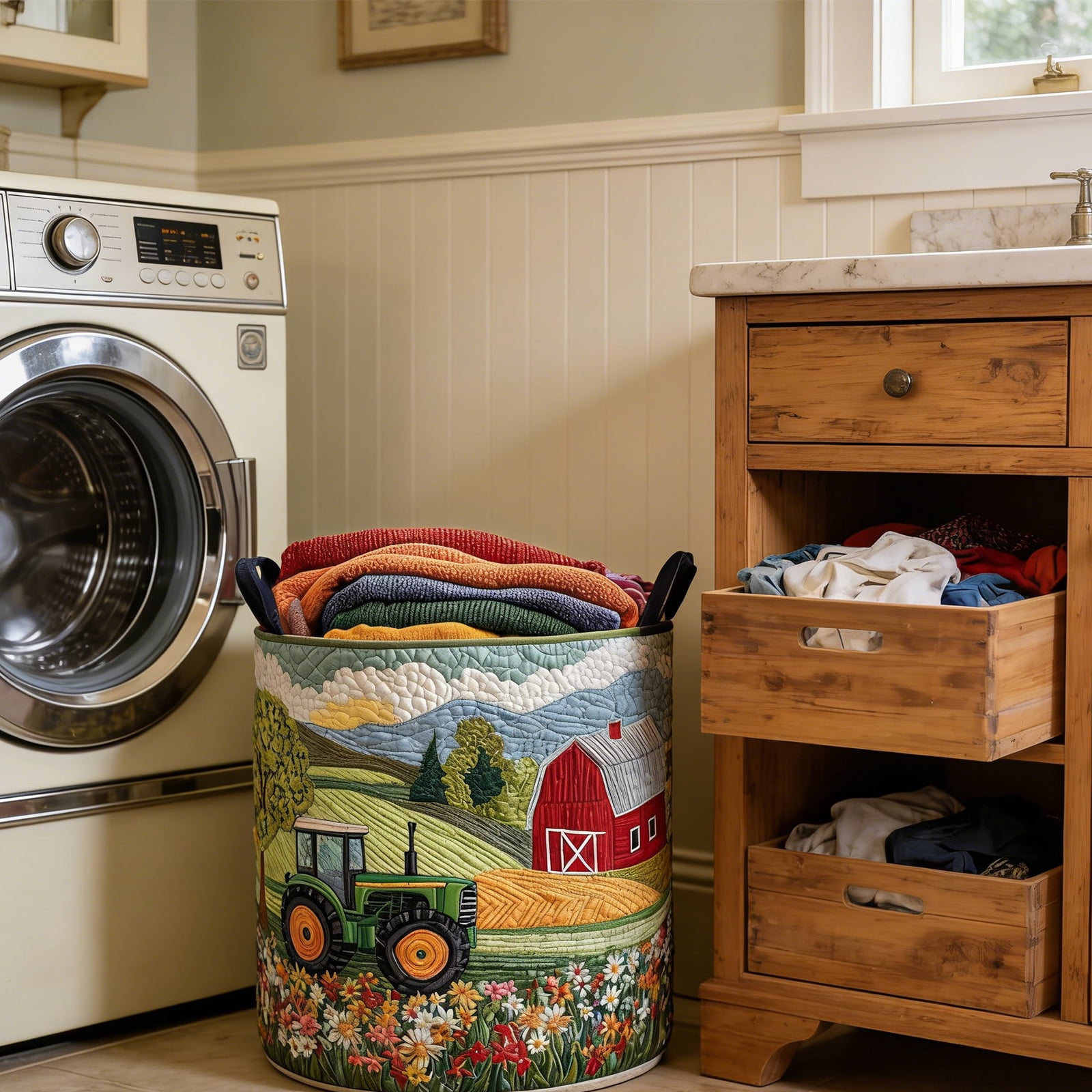 Quilted Laundry Hamper Foldable Storage Basket With Soft Padding And Floral Detail For Bedroom Bathroom Storage