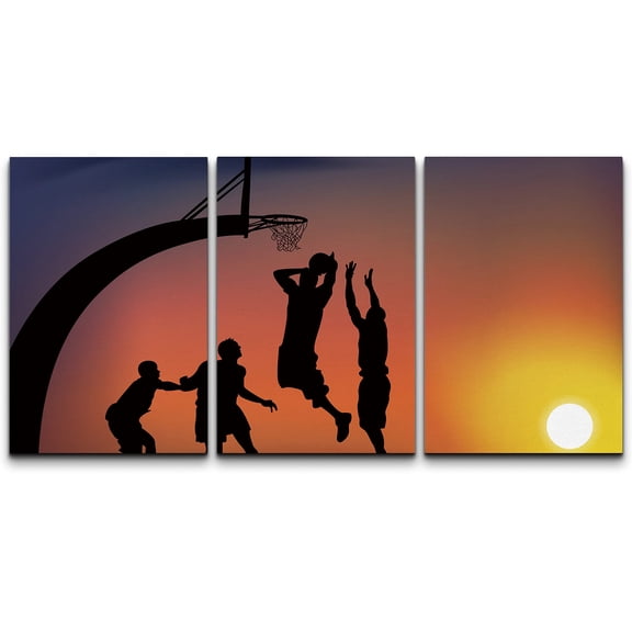 wall26 Canvas Print Wall Art Set Basketball Game Silhouette Sports Athletes Photography Realism Contemporary Scenic Colorful Multicolor for Living Room, Bedroom, Office - 24"x36"x3 PanelsPa