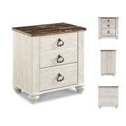 Signature Design by Ashley Willowton Farmhouse 2 Drawer Nightstand with USB Charging Ports, Whitewash