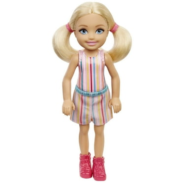 Barbie Chelsea Small Doll with Blonde Hair in Pigtails & Blue Eyes in Removable Striped Dress