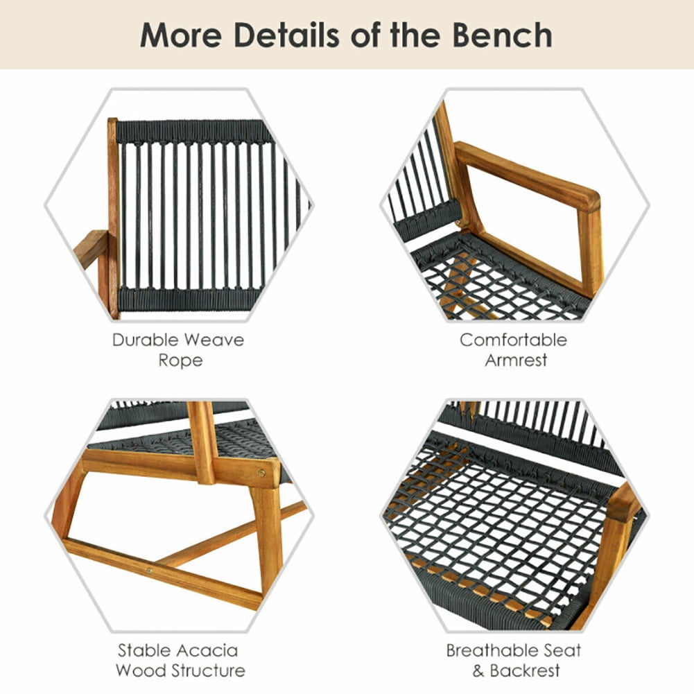 Aimee Lii 2-Person Acacia Wood Yard Bench for Balcony and Patio, Outdoor Patio Furniture, Gray