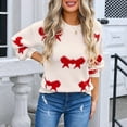 thumbnail image 6 of Uootdi Christmas Women's Bow Graphic Sweater Crew Neck Long Sleeve Knit Pullover Trendy Fall Winter Top Soft Cozy Casual Jumper Cute Ribbon Print Sweater for Daily Outfits, 6 of 9