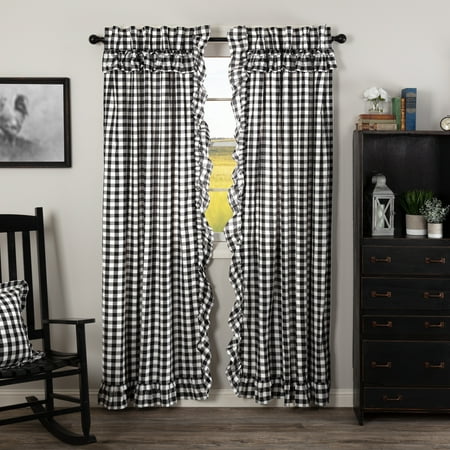 Window Cotton Country Black Farmhouse Curtains Jenna Buffalo Check Rod Pocket Cotton Tie Back(s) Ruffling Buffalo Check Panel Pair ()