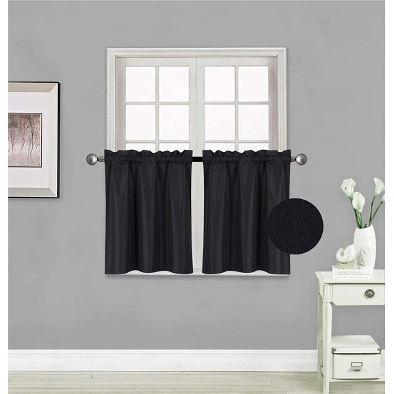 Rooney 2 Panels Thermal Insulated Room Darkining Tiers Curtain with White Back Lining Window Light Blocking Panel Drapes for Any Small Window (27" X 24", Black)