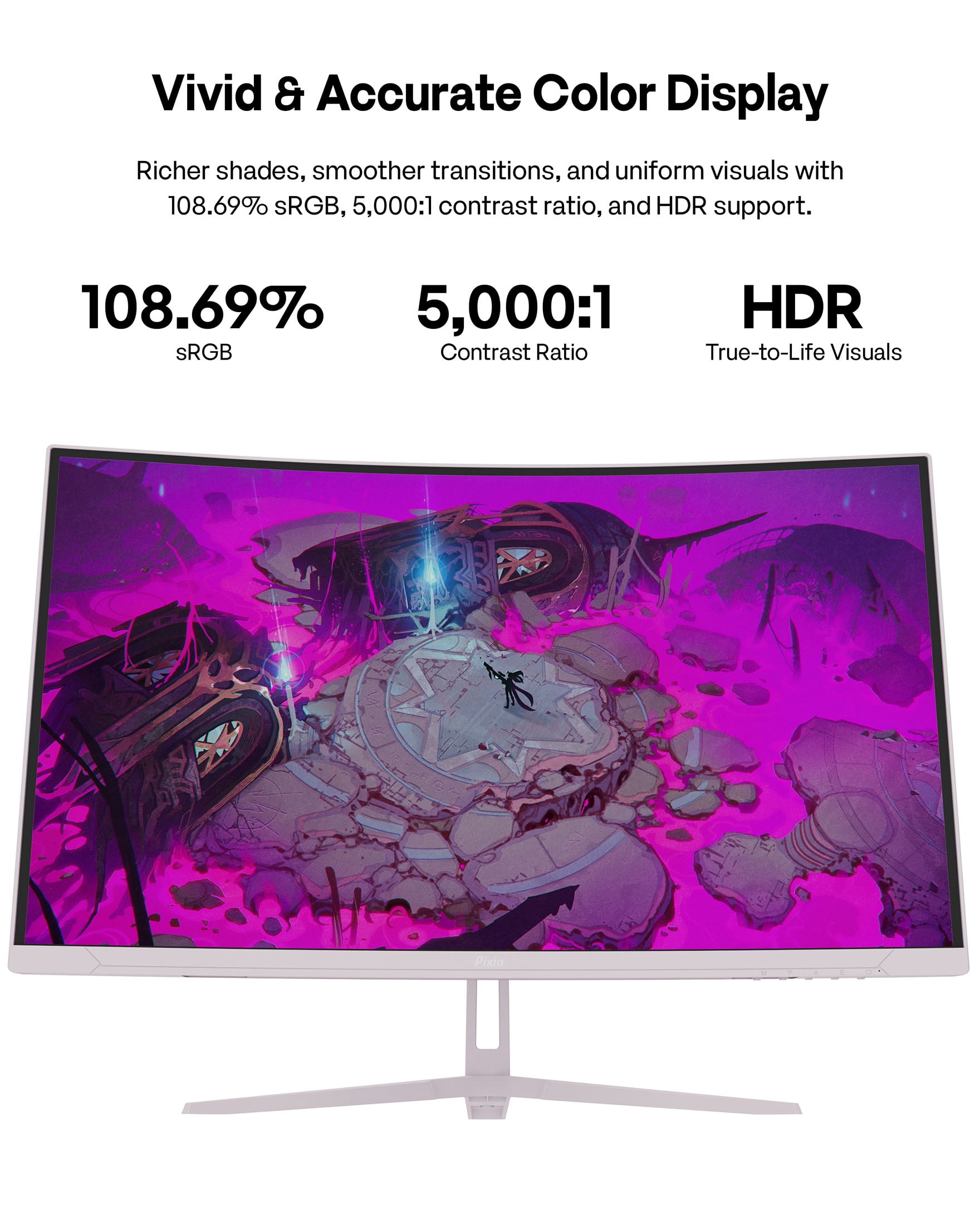 Pixio PXC278 Wave Pink 27 inch 180Hz Refresh Rate QHD 1440p Resolution 1650R Curved Fast VA Panel 1ms GTG Response Time Adaptive Sync HDR Curved Gaming Monitor