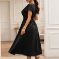 thumbnail image 4 of Dolkfu Petal Women Clothing Pull-on Short Sleeve V-Neck Black Faux-Wrap Romance Long Solid Relaxed Fit Dresses Black,S, 4 of 5