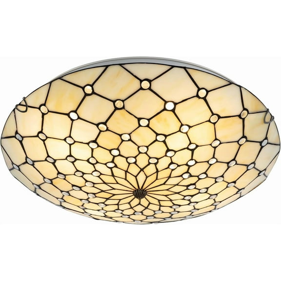 20 Inch Vintage Stained Glass Ceiling Light, 4-Light Flush Mount Ceiling Lamp Chandelier Pendent Light Lighting Fixture for Bedroom Dining Room Entryway Foyer(Bulbs Not Included)