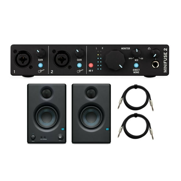 Arturia MiniFuse 2 Audio Interface (Black) with Studio Speakers and TRS Cables