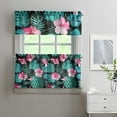 thumbnail image 2 of Kitchen Curtains Set with Tropical Floral and Hawaiian Hibiscus Design, Exotic Flowers and Botanical Jungle Leaves, Rod Pocket Tier and Valance Panels, 2 of 6