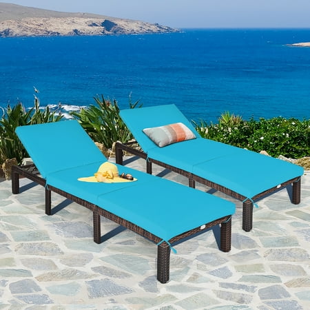 Costway 2PCS Outdoor Rattan Lounge Chair Chaise Recliner Adjustable