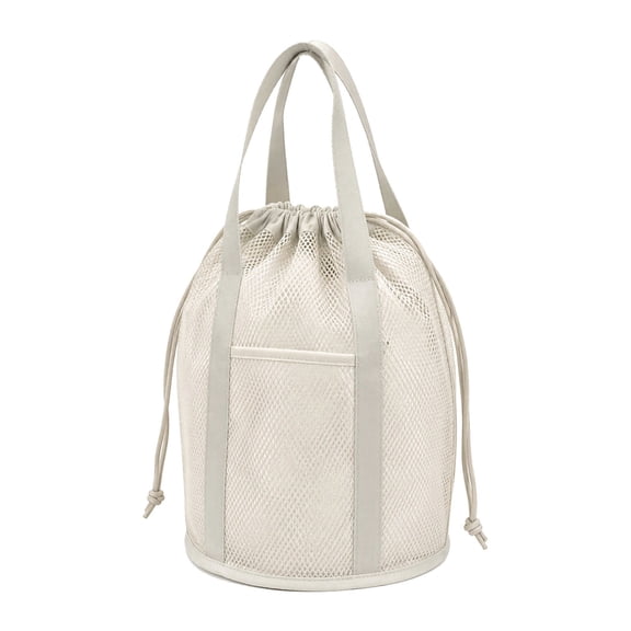 Portable Mesh Hanging Shower Caddy With External Pocket Sandproof Travel Tote Organizer For Gym Camping Bathroom White
