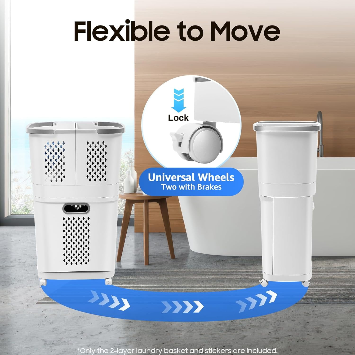 2 Tier Laundry Hamper Basket Sorter, Floor-Standing 360° Rolling Large Laundry Basket, Stackable Storage Bins Open Front, Dirty Clothes Hamper